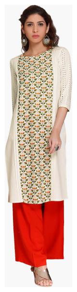 

NAARI Women White Printed Straight Kurti
