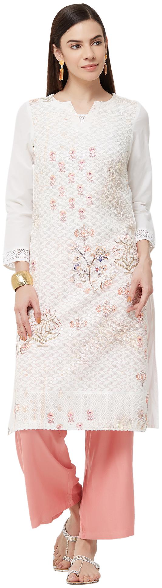 

NAARI Off white Full Sleeve Pc Fabric Embroidered Kurti For Women