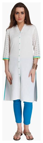 

NAARI Women White Embroidered Straight Kurti