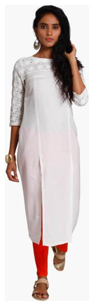 

NAARI Women White Embroidered Straight Kurti