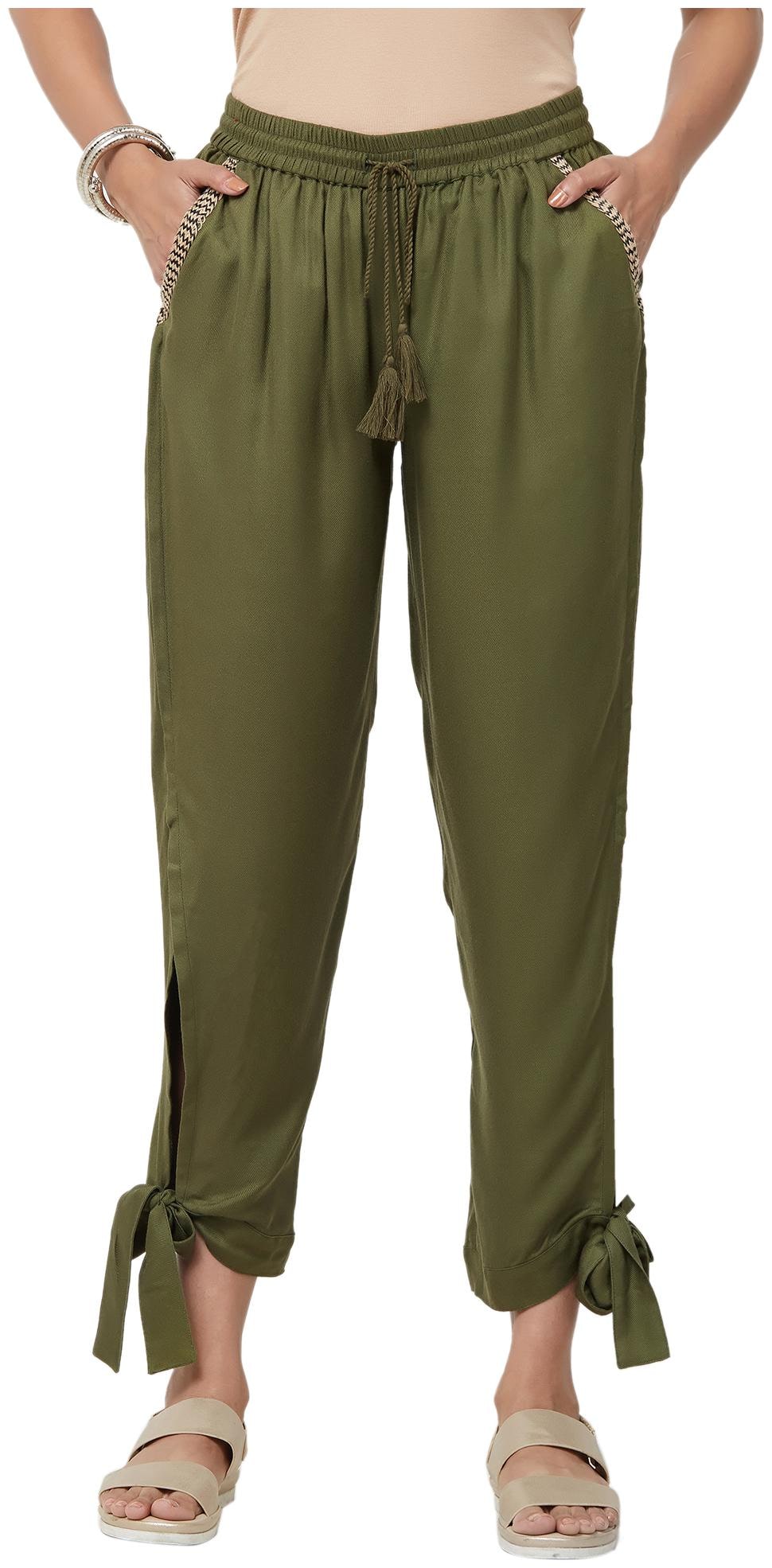 

NAARI Olive Rayon Twill Fabric Solid Relaxed Fit Wrap Pant For Women