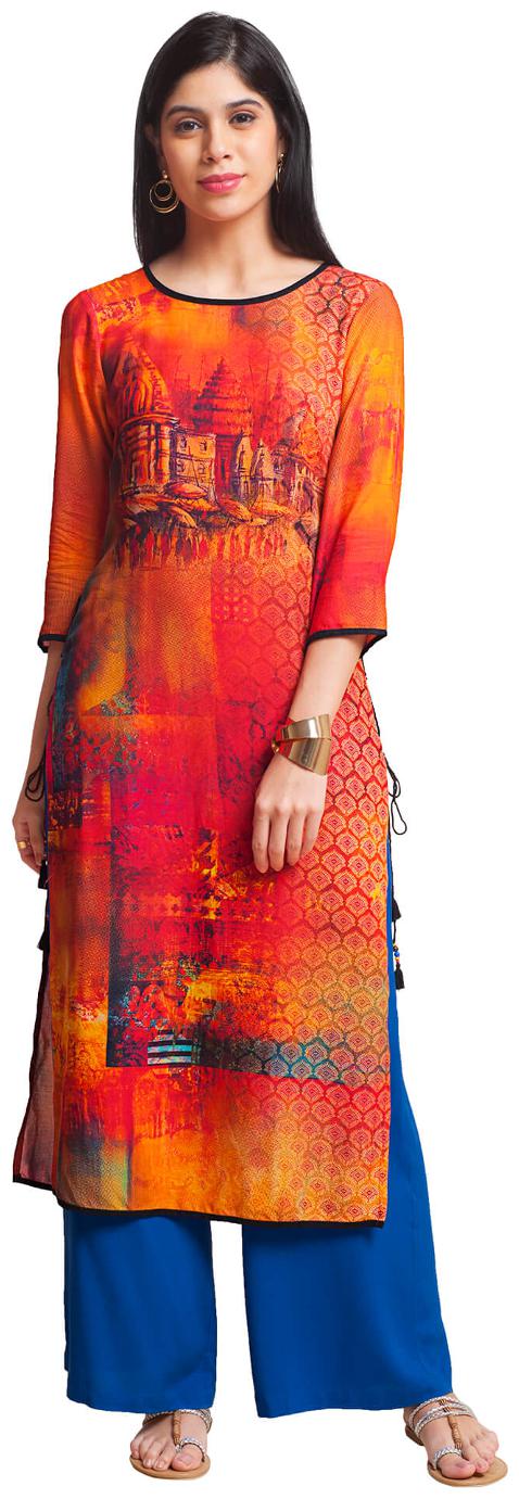 

NAARI Women Orange Printed Straight Kurta