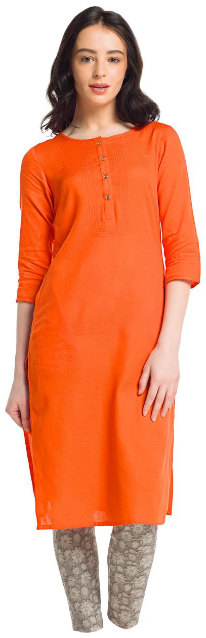 

NAARI Women Orange Solid Straight Kurta