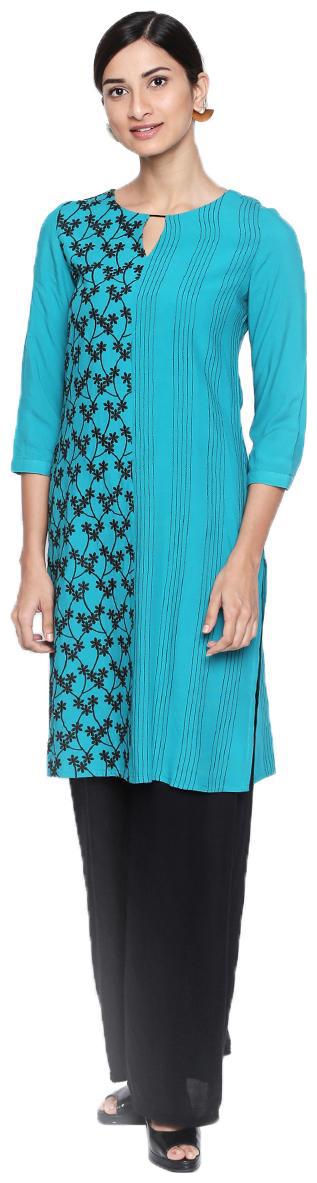 

NAARI Peach 3 4 Sleeve Rayon Fabric Embroidered Kurti For Women s