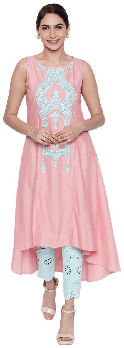 

NAARI Peach Sleeveless Rayon Fabric Embroidered Kurti For Women s