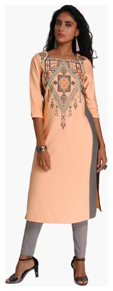 

NAARI Women Pink Embroidered Straight Kurti
