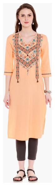

NAARI Women Pink Embroidered Straight Kurti