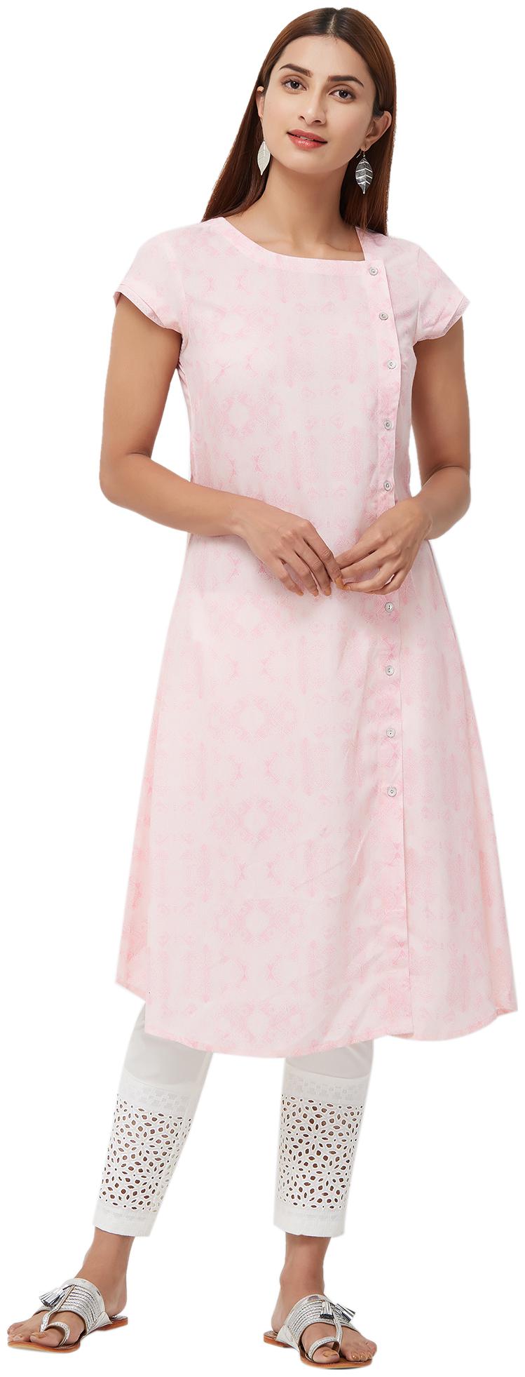 

NAARI Pink Half Sleeve Spun Poly Rayon Fabric Printed Kurti For Women