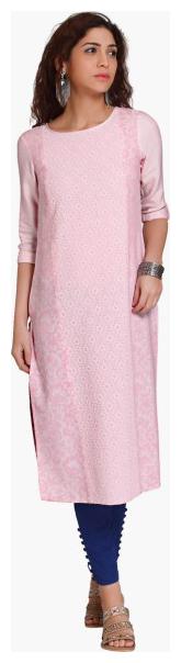 

NAARI Women Pink Embroidered Straight Kurta