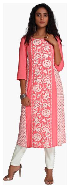 

NAARI Women Pink Embroidered Straight Kurta