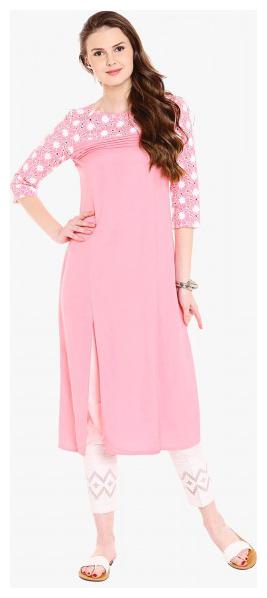 

NAARI Women Pink Embroidered Straight Kurta