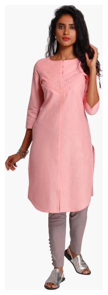 

NAARI Women Pink Embroidered Straight Kurti