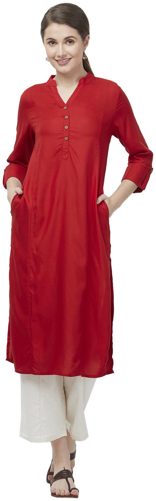 

NAARI Women Maroon Solid Straight Kurti