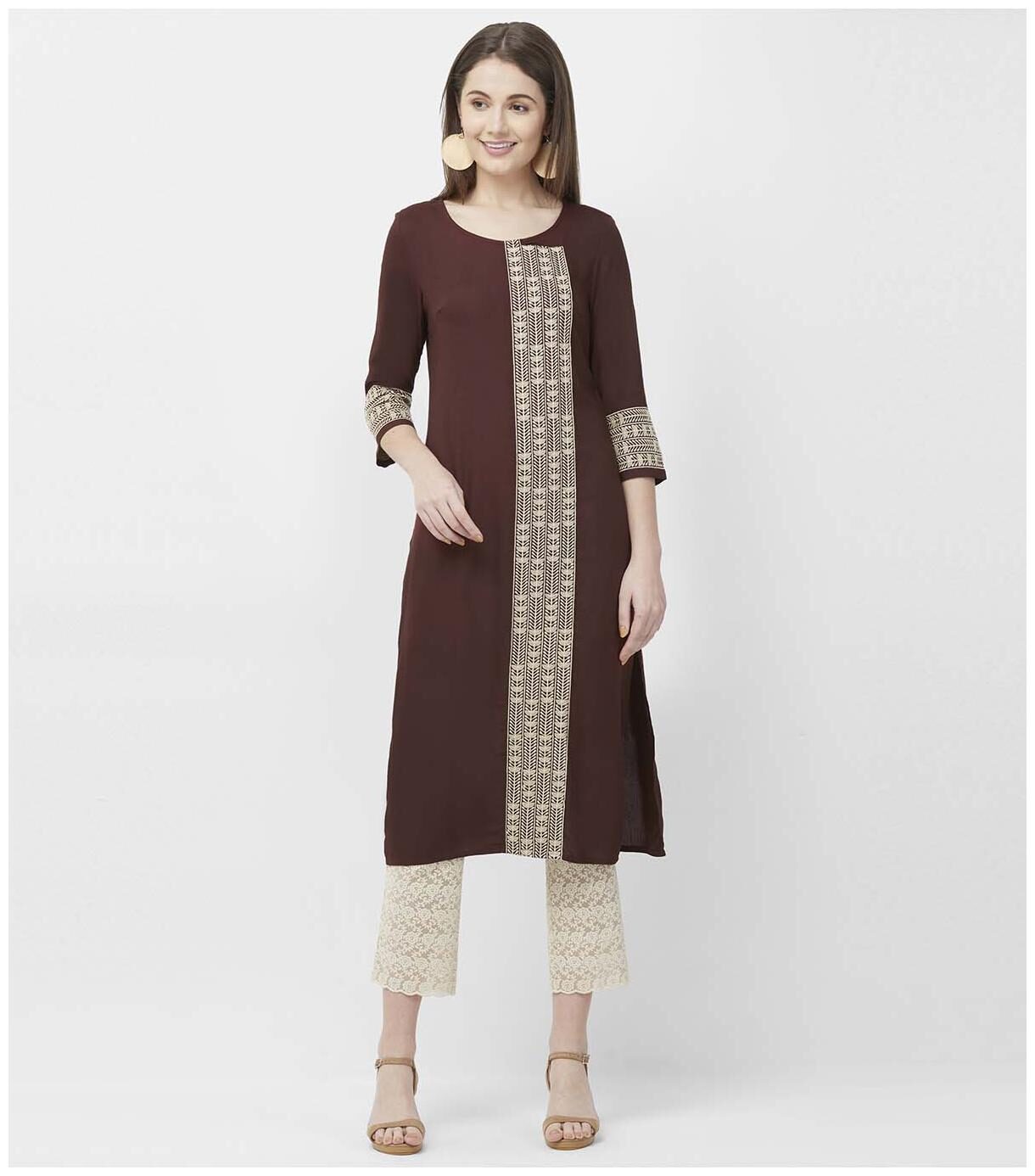 

NAARI Rayon Embroidered Kurtas Kurtis Brown