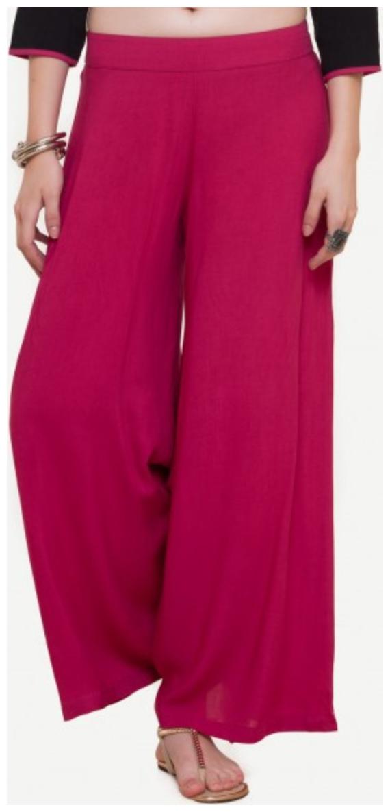 

NAARI Rayon Pink Rayon Fabric Loose Fit Solid Palazzos For Women