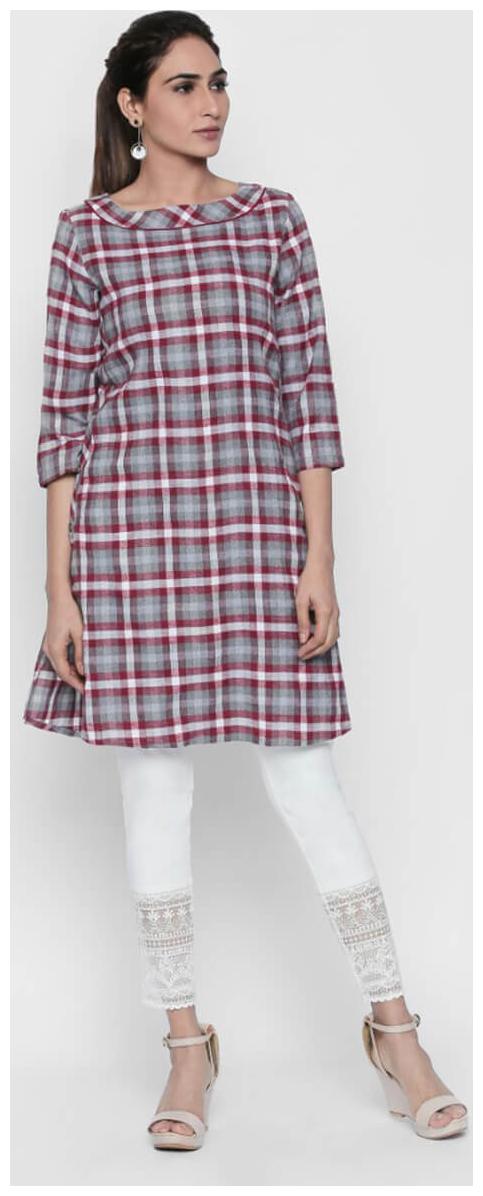 

NAARI Red 3 4 Sleeve Rayon Fabric Embroidered Kurti For Women s