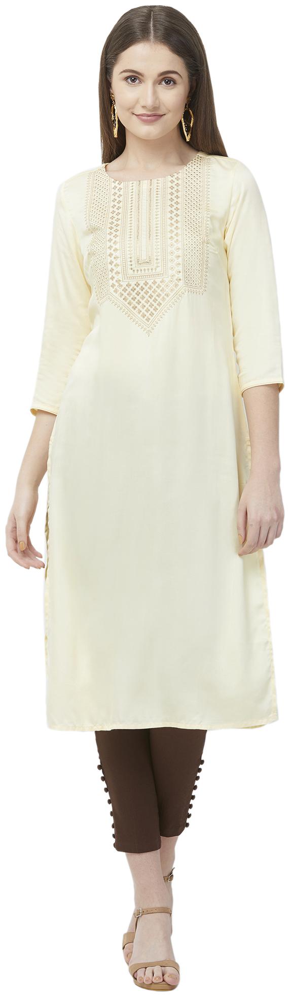 

NAARI Satin Embroidered Women Kurti - Off White