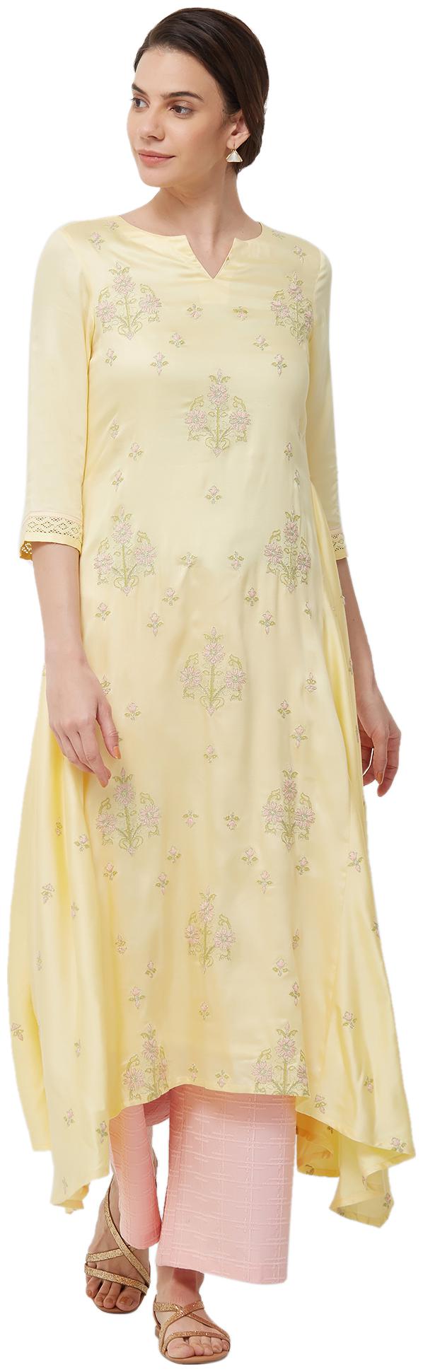

NAARI Satin Yellow Kurti