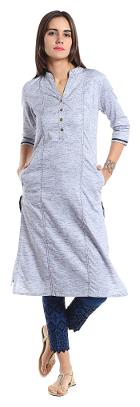 

NAARI Women Grey Solid Straight Kurta