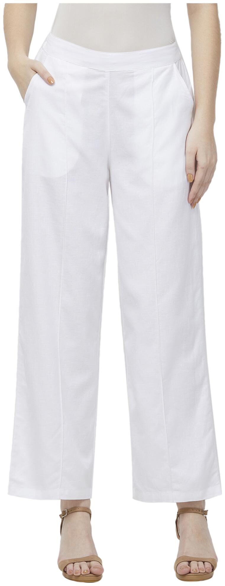 

NAARI Viscose Solid Women White Regular Palazzo