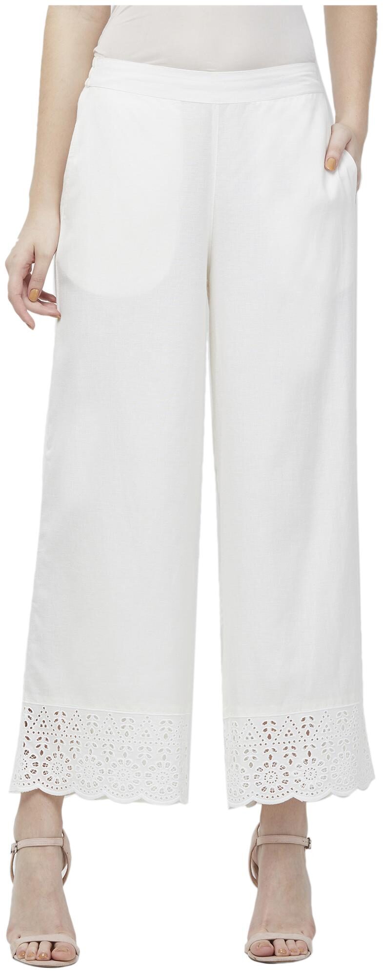 

NAARI Viscose Embroidered Women White Regular Palazzo
