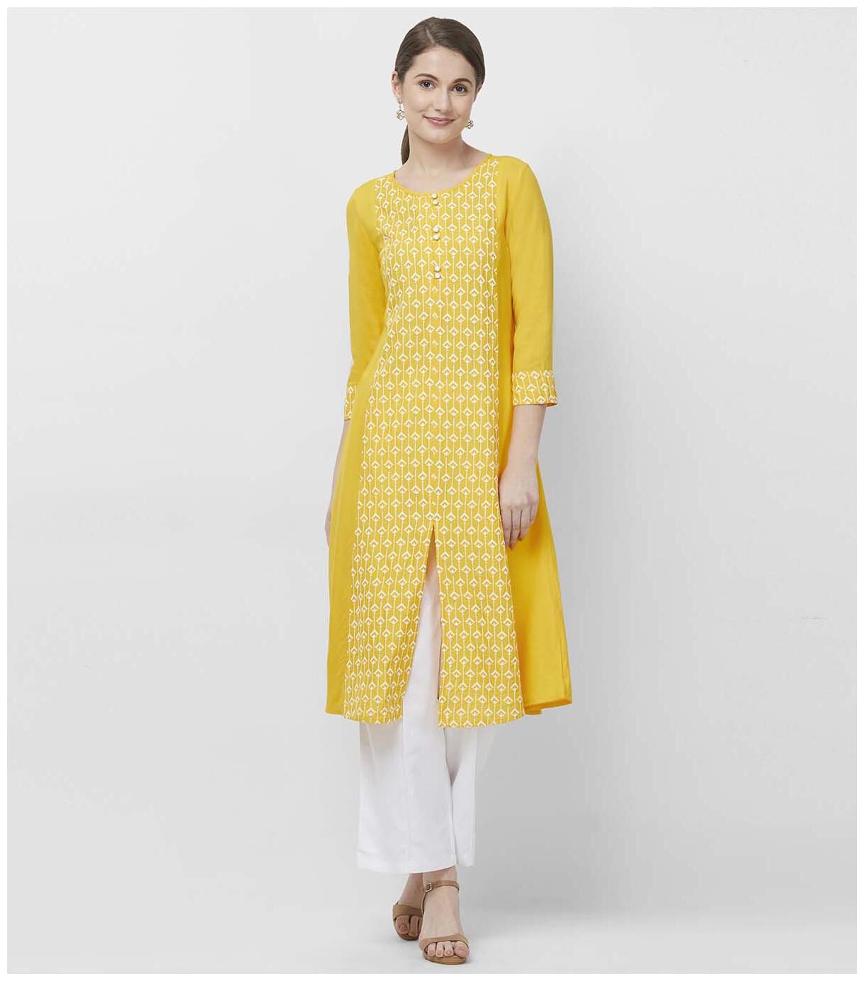 

NAARI Viscose Embroidered Kurtas Kurtis Yellow