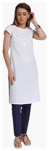 

NAARI Women White Embroidered Straight Kurti