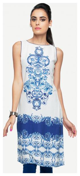 

NAARI Women White Printed Straight Kurti