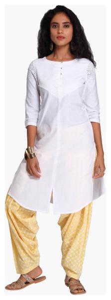 

NAARI Women White Embroidered Straight Kurti