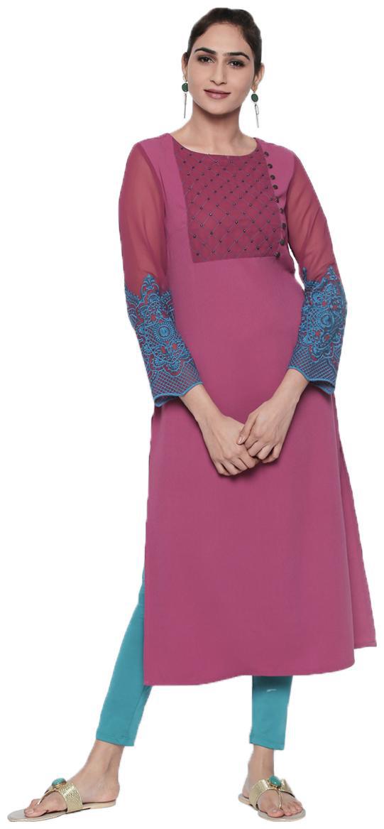 

NAARI Wine 3 4 Sleeve Crazy Moss Fabric Embroidered Kurti For Women s