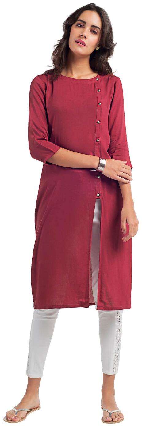 

NAARI Women Wine Solid Straight Kurta
