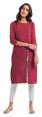 

NAARI Women Wine Solid Straight Kurta