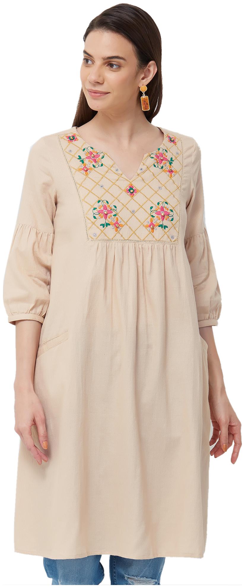 

NAARI Women Embroidered Regular tunic - Beige