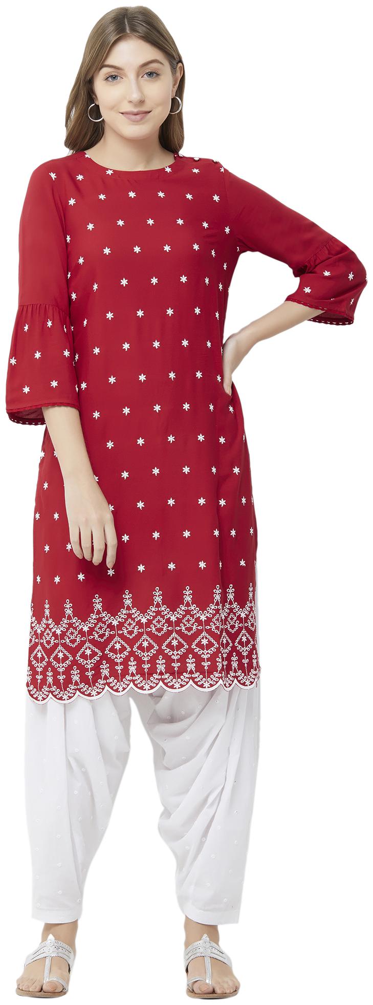 

NAARI Women Rayon Embroidered Red Kurti