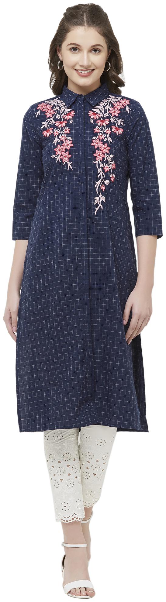 

NAARI Women Navy Blue Embroidered Straight Kurti
