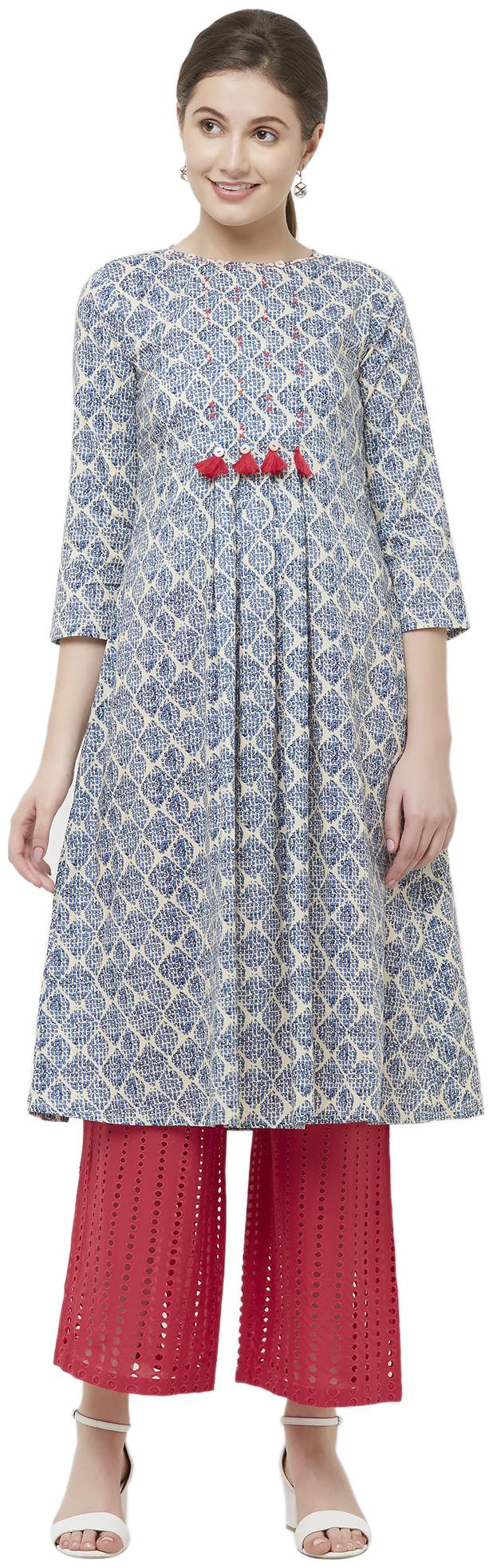 

NAARI Women Cotton Printed Blue Kurti