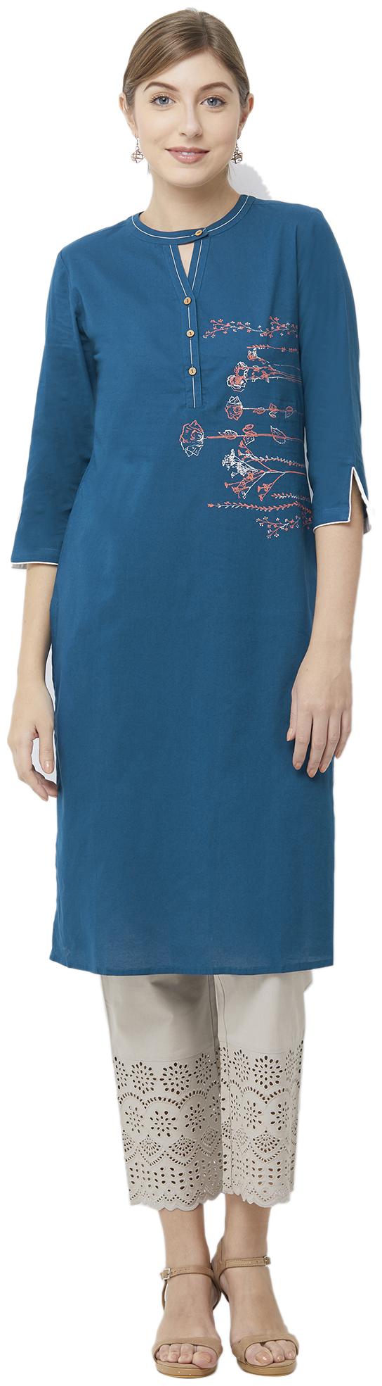 

NAARI Women Blue Printed Straight Kurti