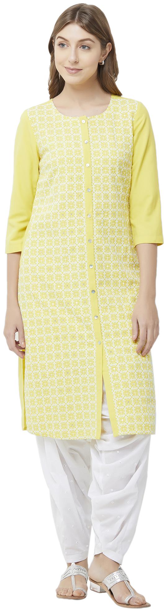 

NAARI Women Yellow Embroidered Straight Kurti