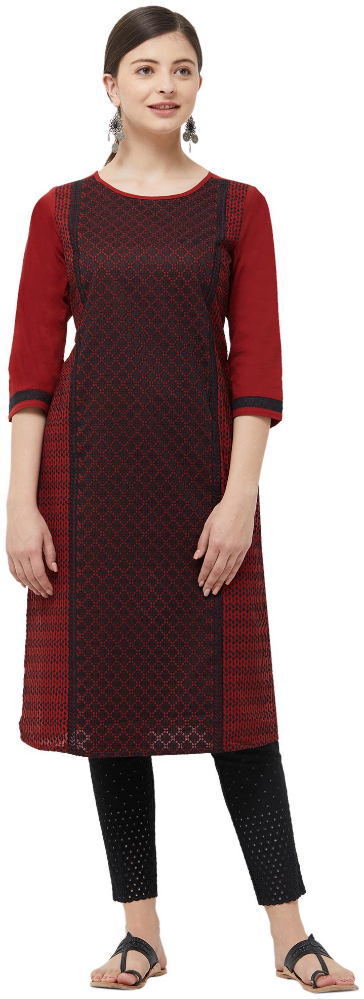 

NAARI Women Maroon Embroidered Straight Kurti