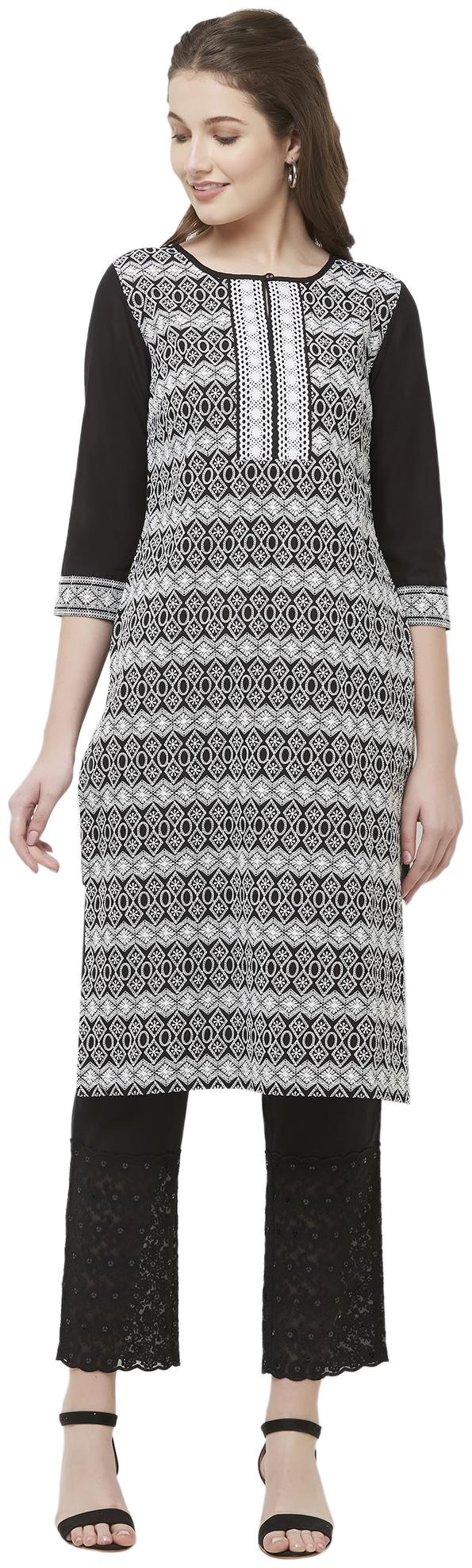 

NAARI Women Black Embroidered Straight Kurti
