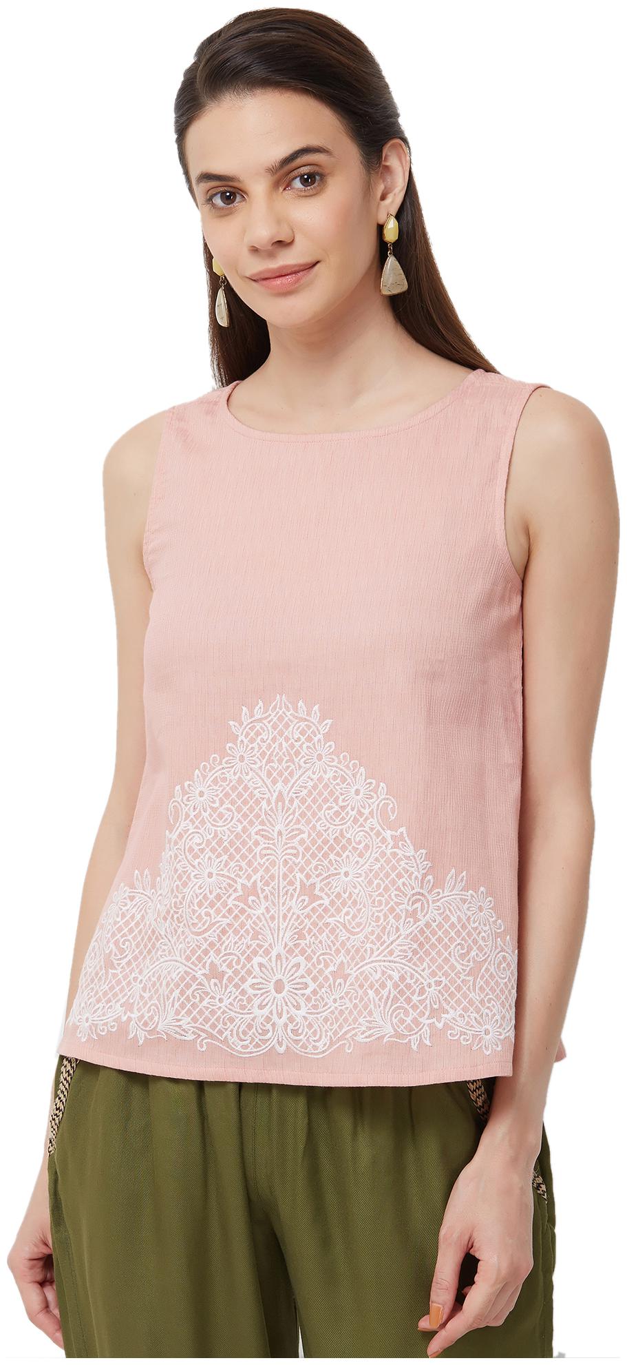

NAARI Women Embroidered Regular top - Pink