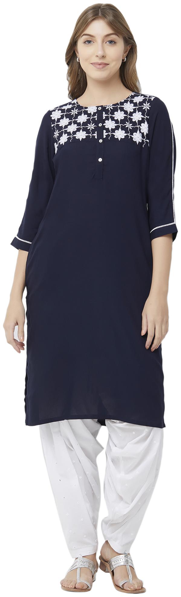

NAARI Women Navy Blue Embroidered Straight Kurti