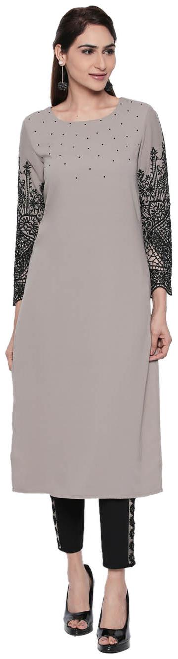 

NAARI Women Grey Embroidered Straight Kurti