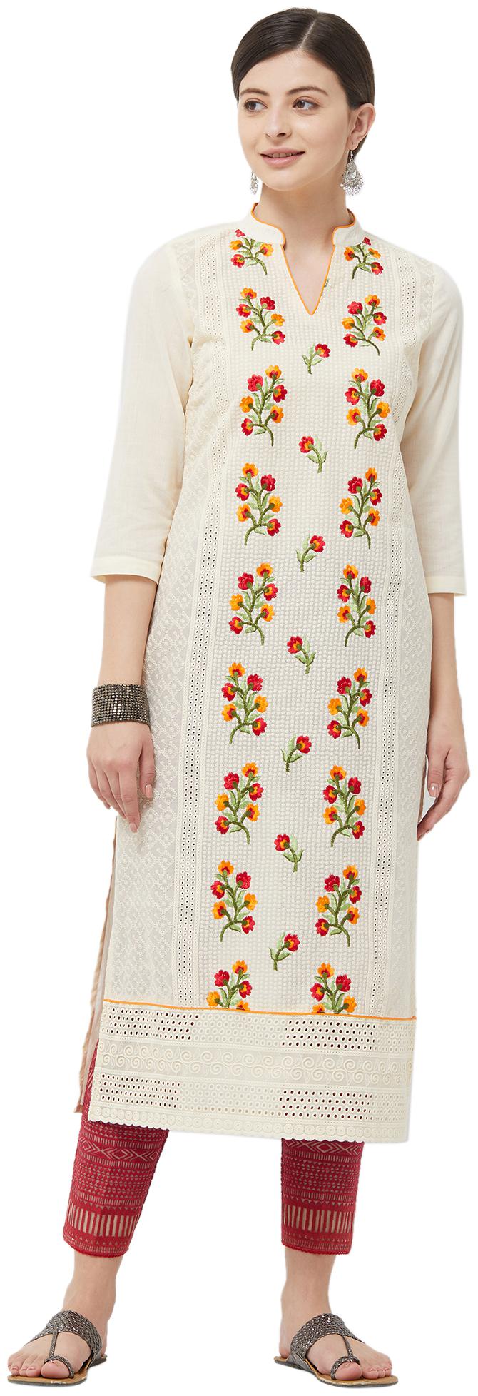 

NAARI Women Cotton Embroidered Beige Kurti