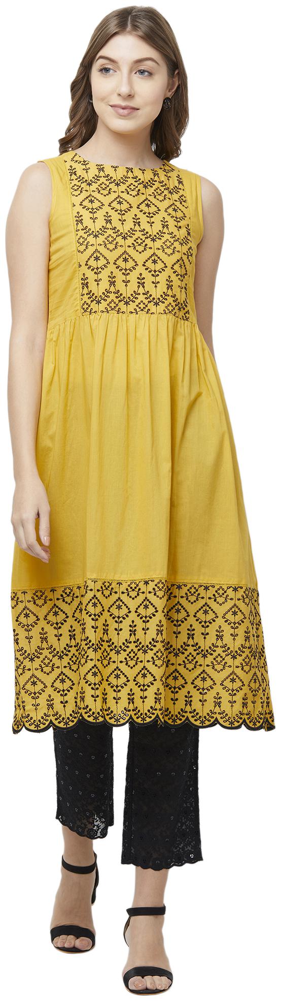 

NAARI Women Mustard Embroidered Anarkali Kurti
