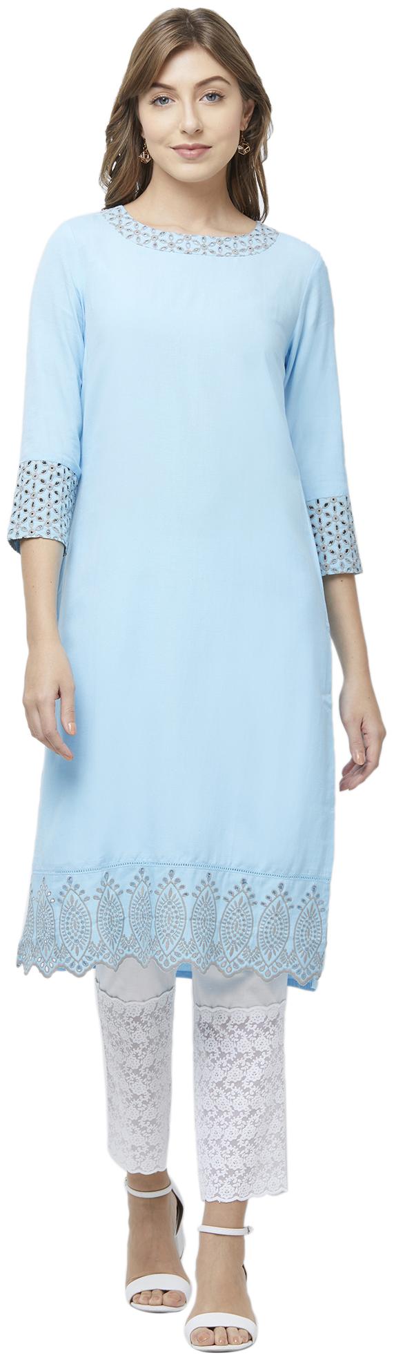 

NAARI Women Blue Embroidered Straight Kurti