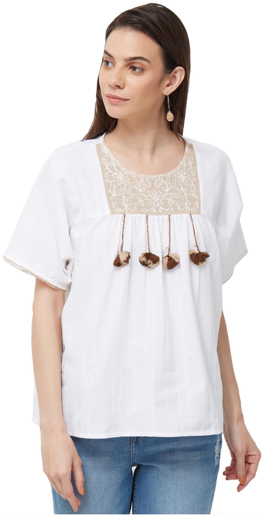 

NAARI Women Embroidered Regular top - White