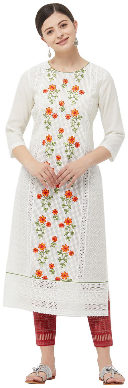 

NAARI Women Cotton Embroidered White Kurti