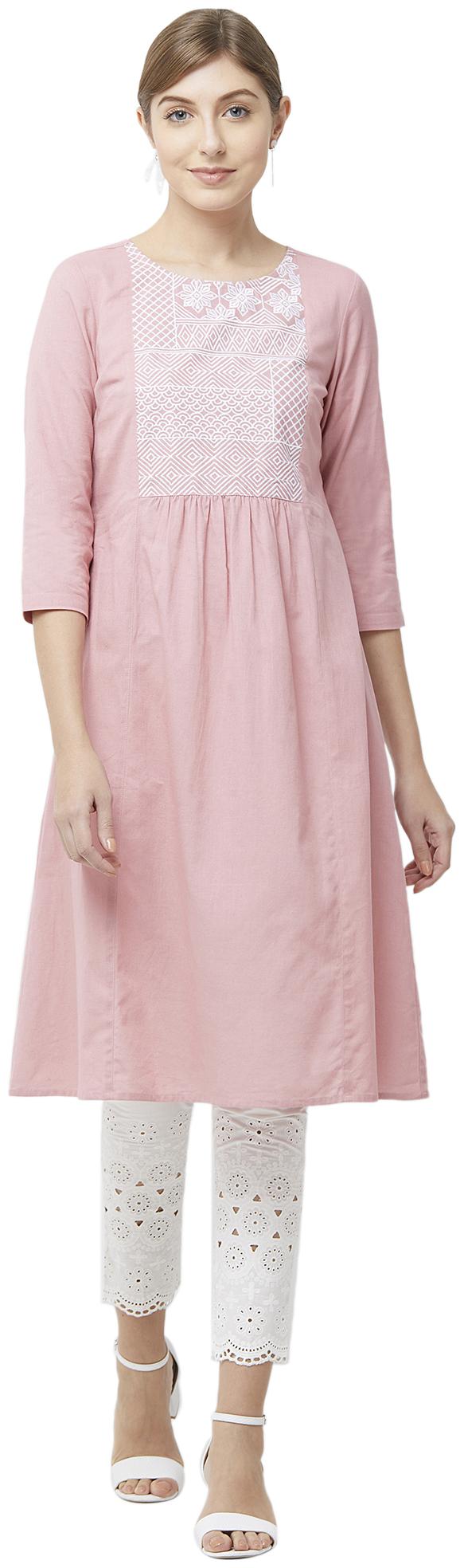 

NAARI Women Rayon Embroidered Pink Kurti