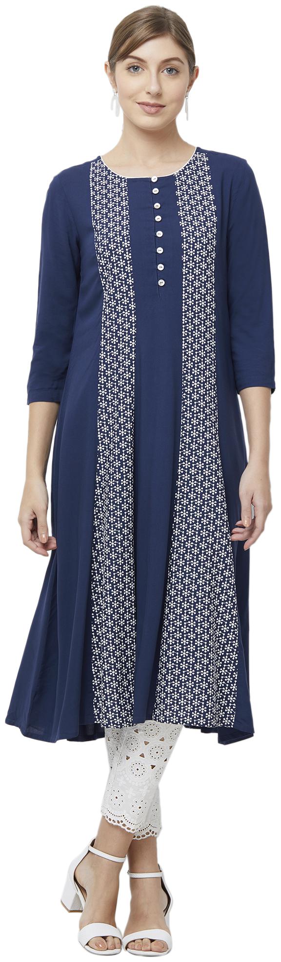 

NAARI Women Rayon Embroidered Navy Blue Kurti